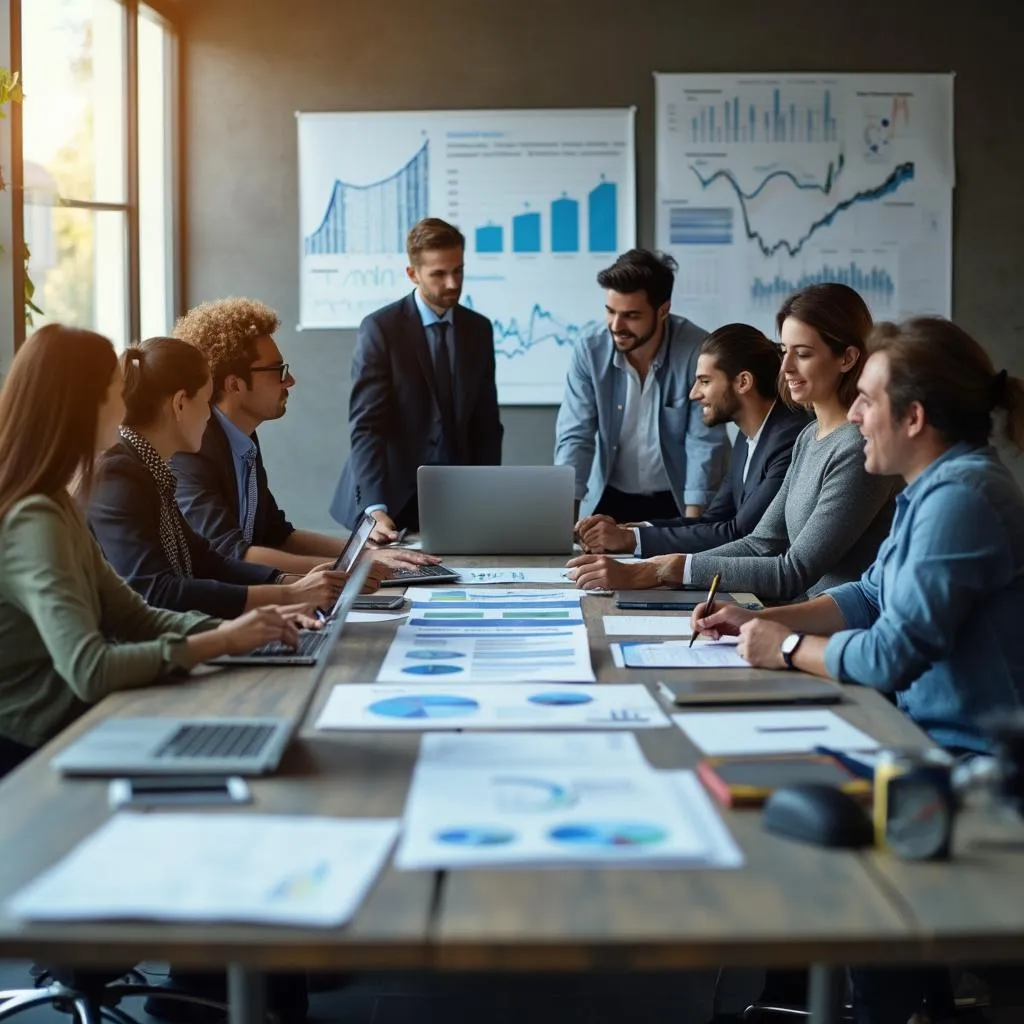Equipo colaborando en estrategias de optimización
